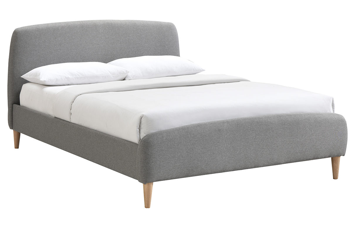 Design-Bett Stoff Grau und Holz 140 x 200 cm NIELS