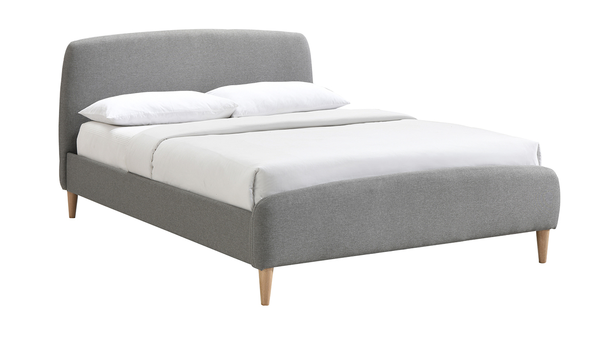 Design-Bett Stoff Grau und Holz 140 x 200 cm NIELS