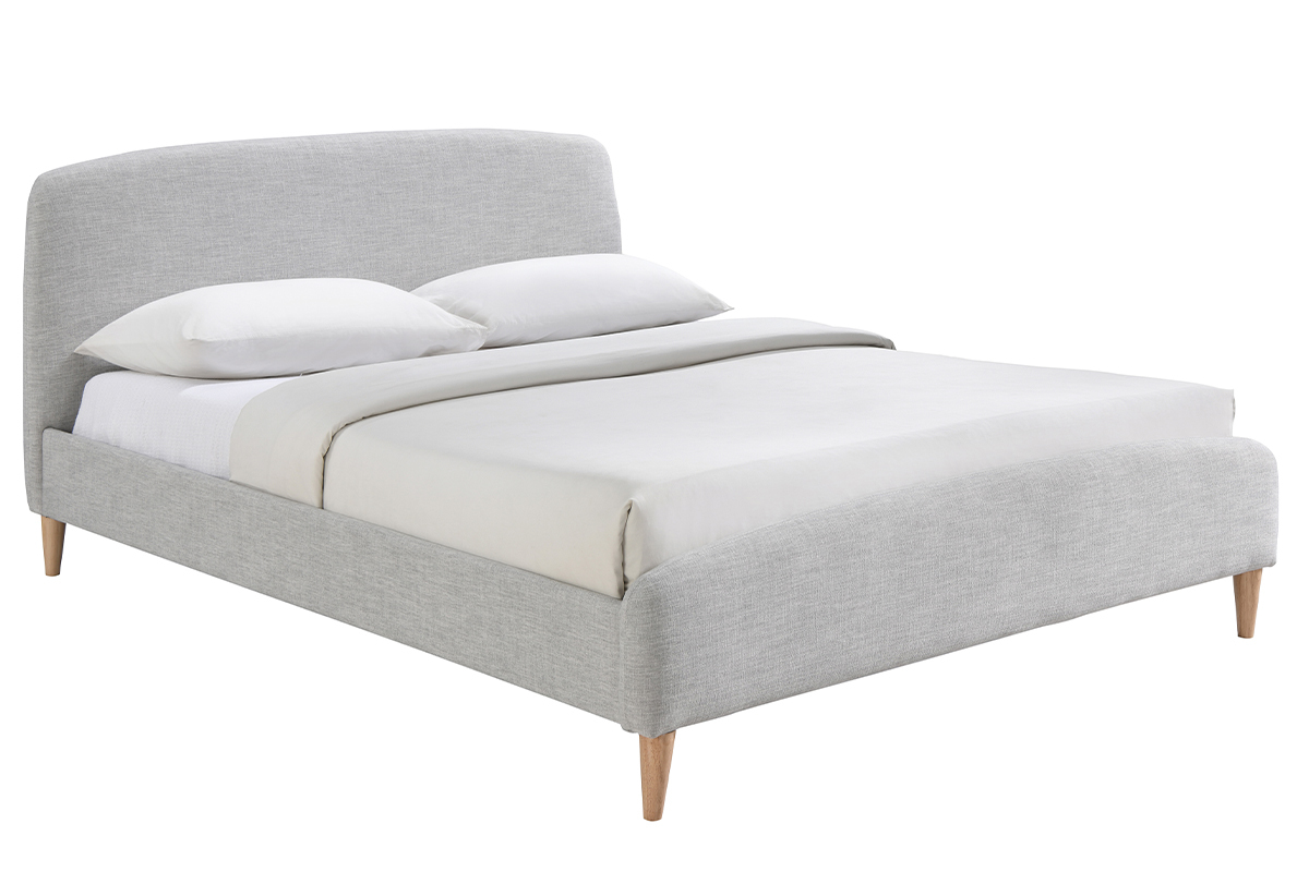 Design-Bett Stoff Grau und Holz 160 x 200 cm NIELS