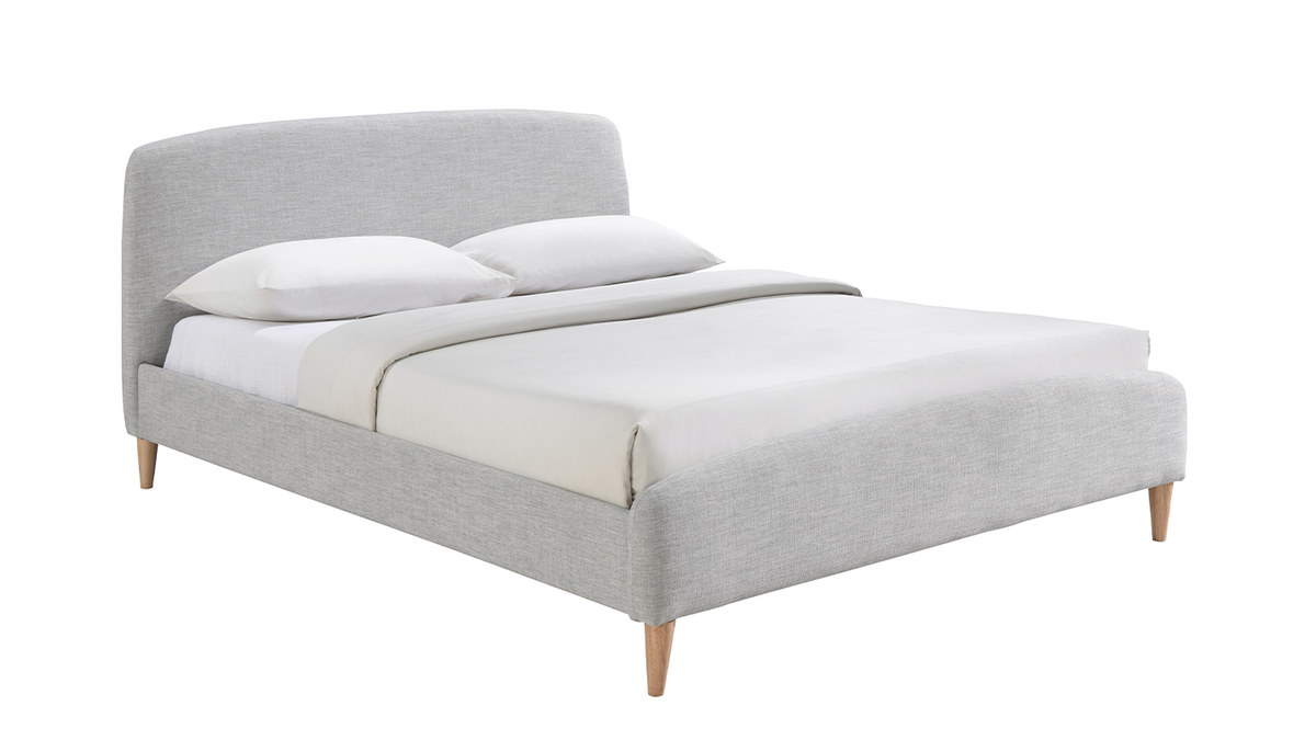 Design-Bett Stoff Grau und Holz 160 x 200 cm NIELS