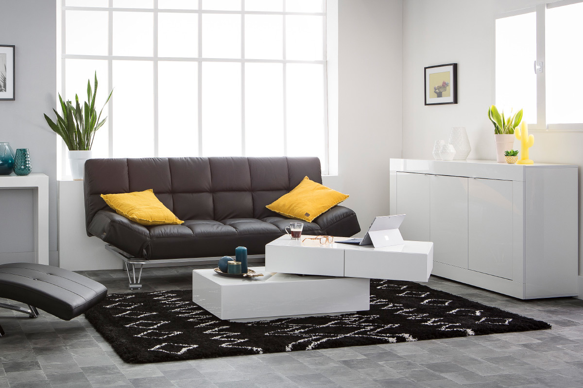 Design-Couchtisch drehbar 4 Schubladen Wei ELEA