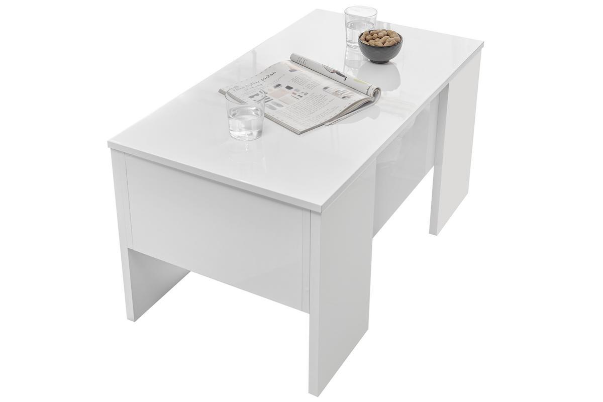 Design-Couchtisch mit hochklappbarer Platte lackiert in wei glnzend L92 cm COMO