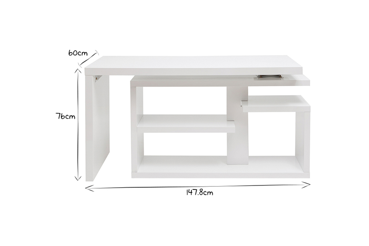 Design-Drehtisch in weiem Hochglanz-Lack L147-217 cm HALTON