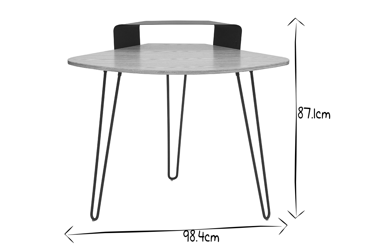 Design-Eckschreibtisch Metall schwarz und Eschenholz QUARTER