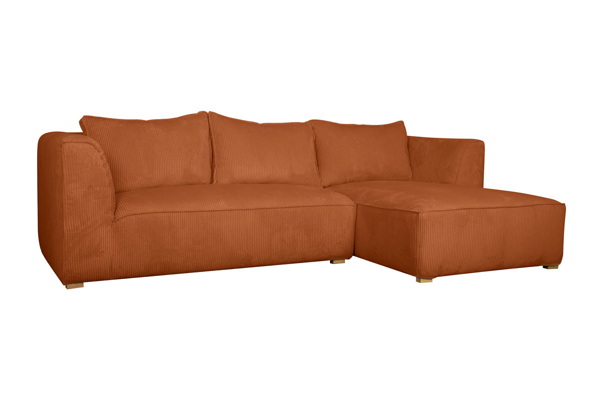 Design-Ecksofa rechtseitig aus crufarbenem Cordstoff aus Samteffekt 3-4 Sitzer PANAM