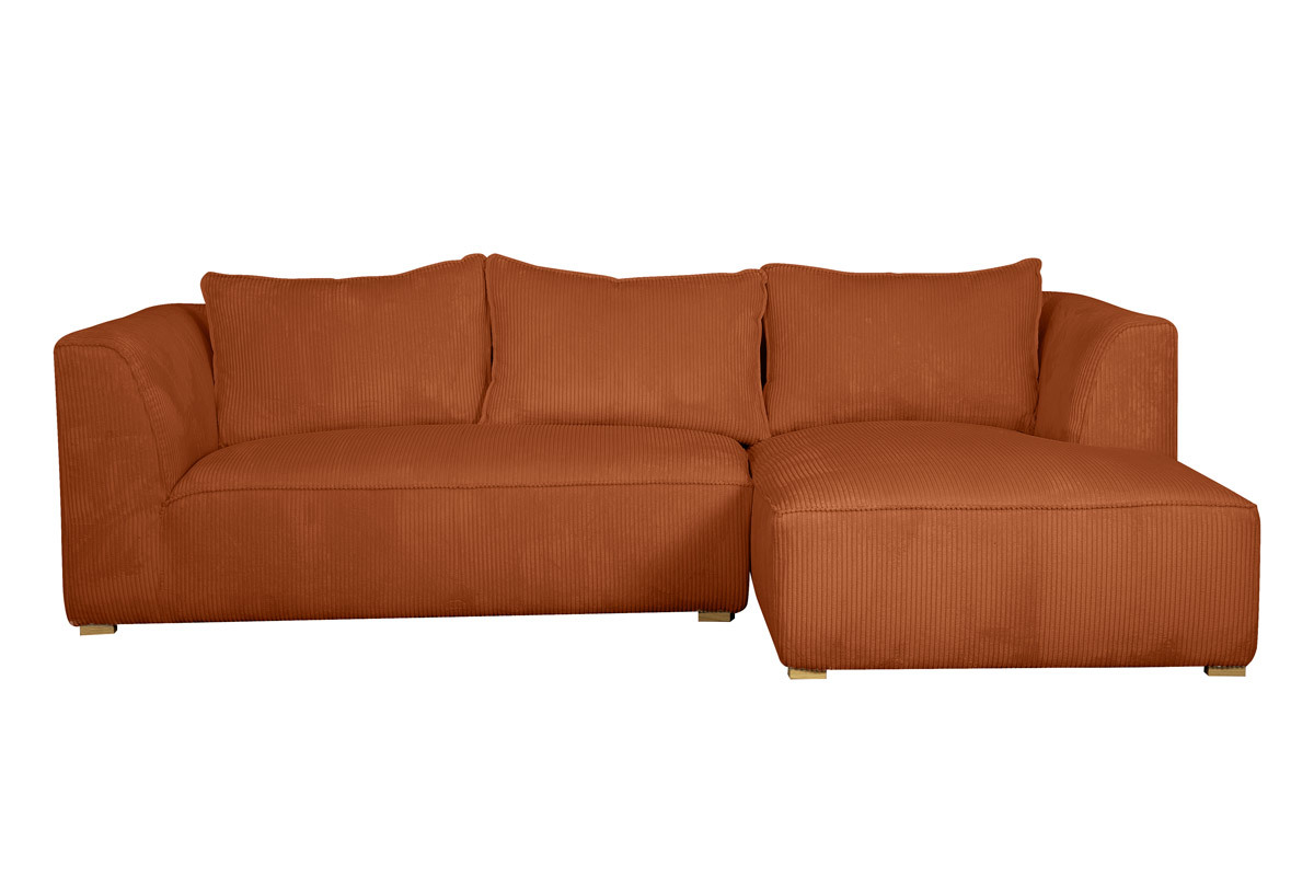 Design-Ecksofa rechtseitig aus crufarbenem Cordstoff aus Samteffekt 3-4 Sitzer PANAM