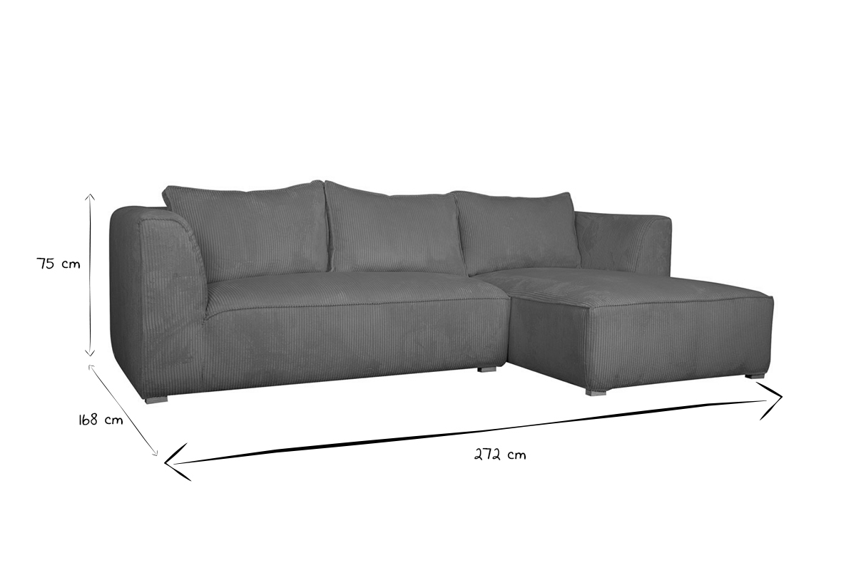 Design-Ecksofa rechtseitig aus crufarbenem Cordstoff aus Samteffekt 3-4 Sitzer PANAM