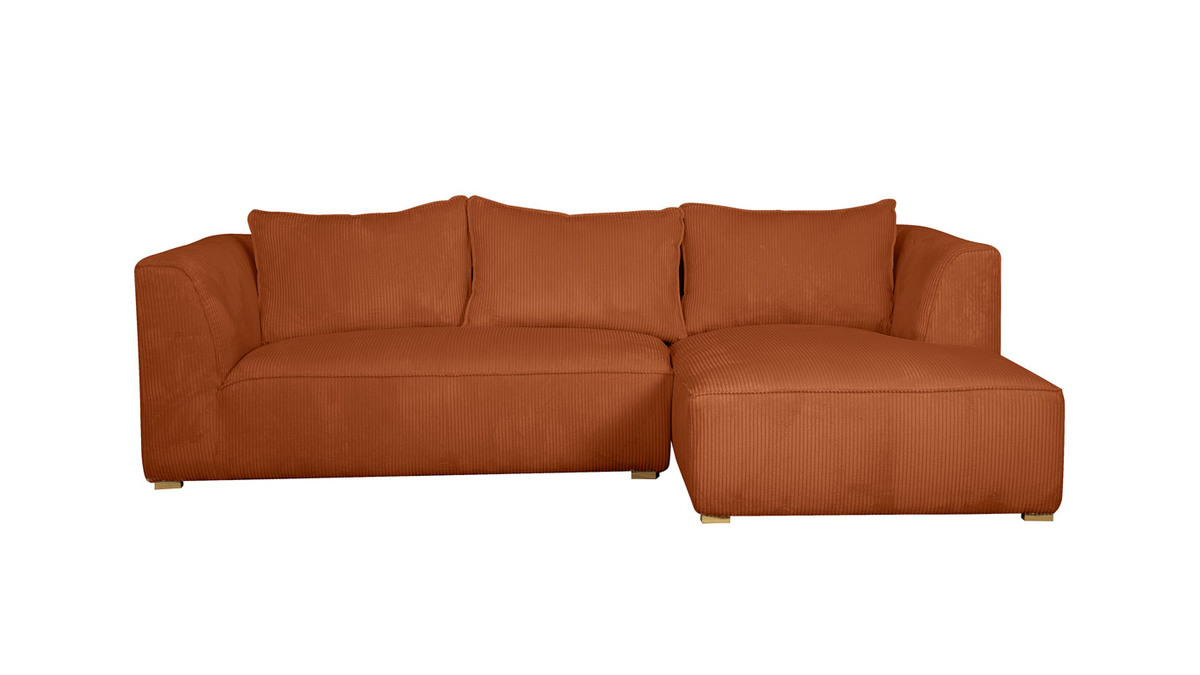 Design-Ecksofa rechtseitig aus crufarbenem Cordstoff aus Samteffekt 3-4 Sitzer PANAM