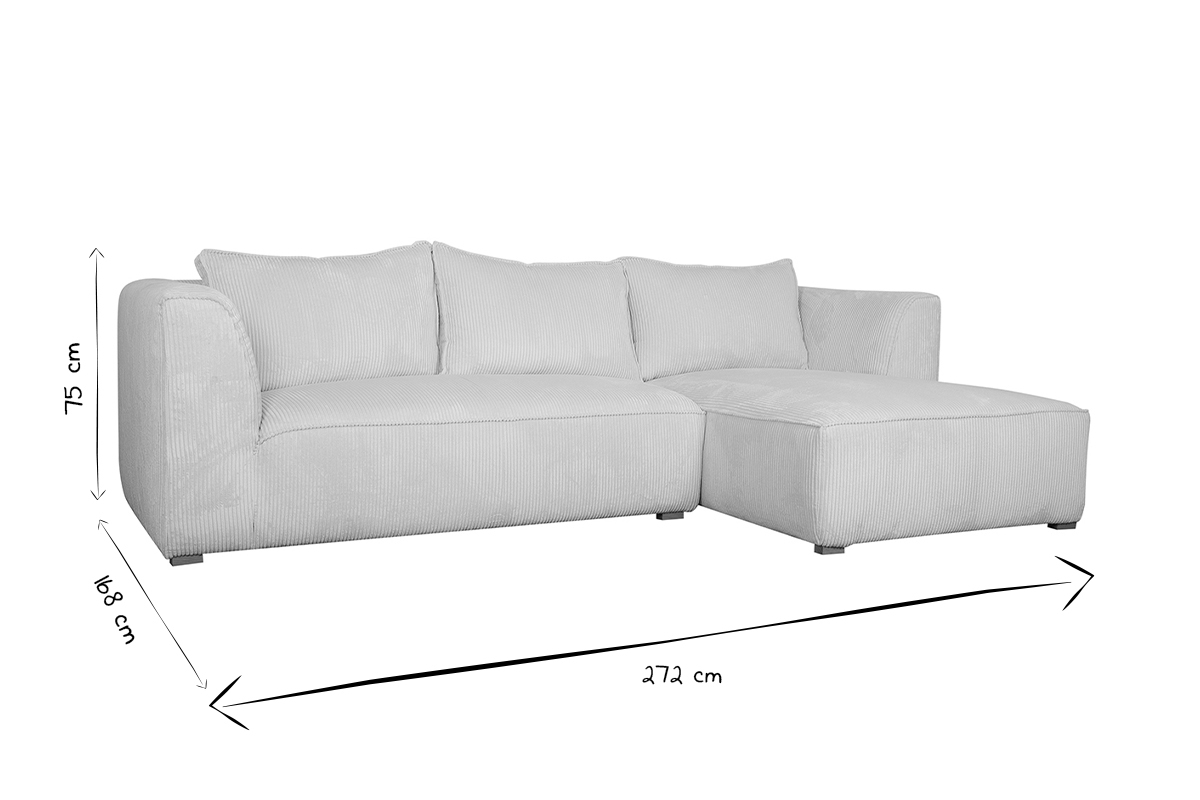 Design-Ecksofa rechtseitig aus geripptem, crufarbenem Samtstoff 3-4 Sitzer PANAM