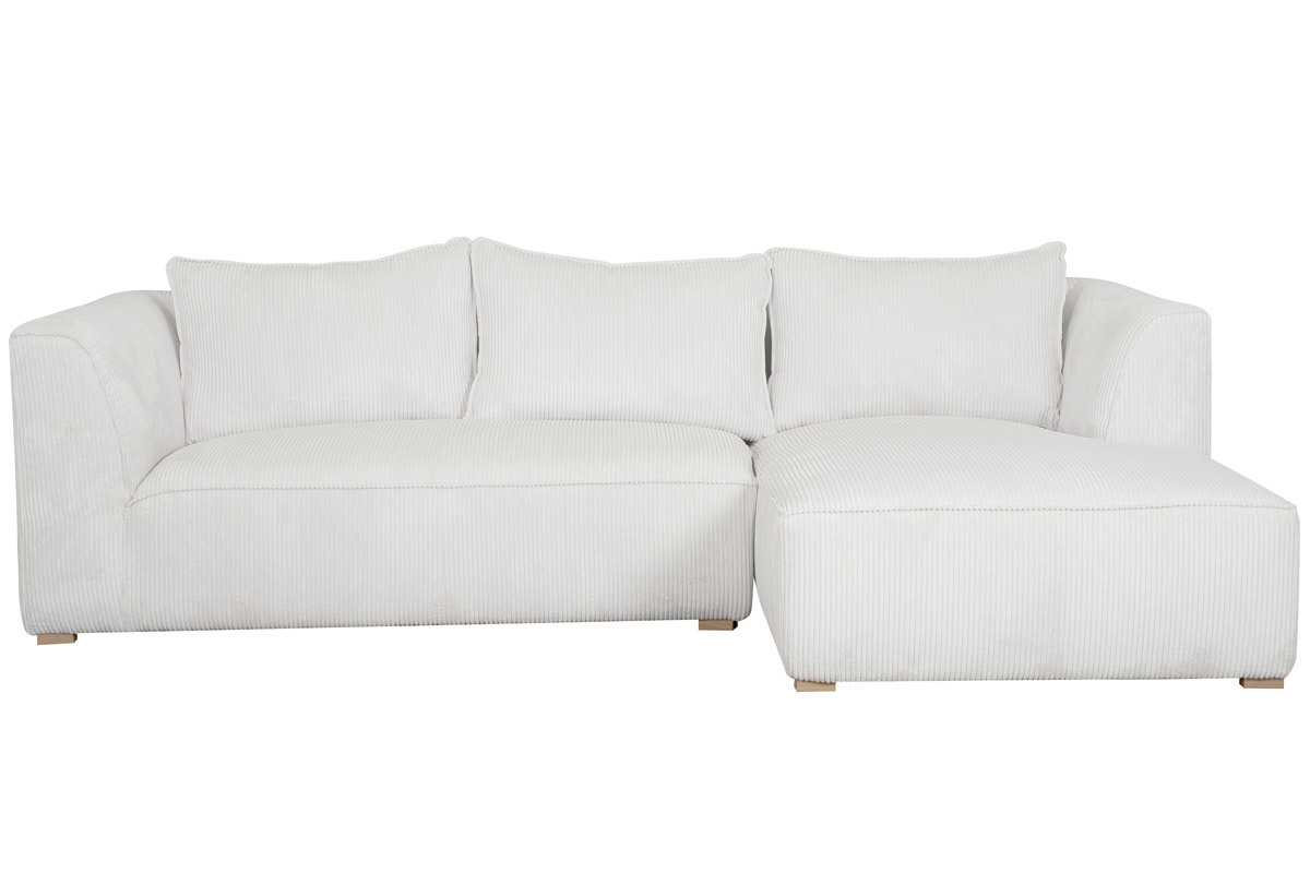 Design-Ecksofa rechtseitig aus geripptem, crufarbenem Samtstoff 3-4 Sitzer PANAM