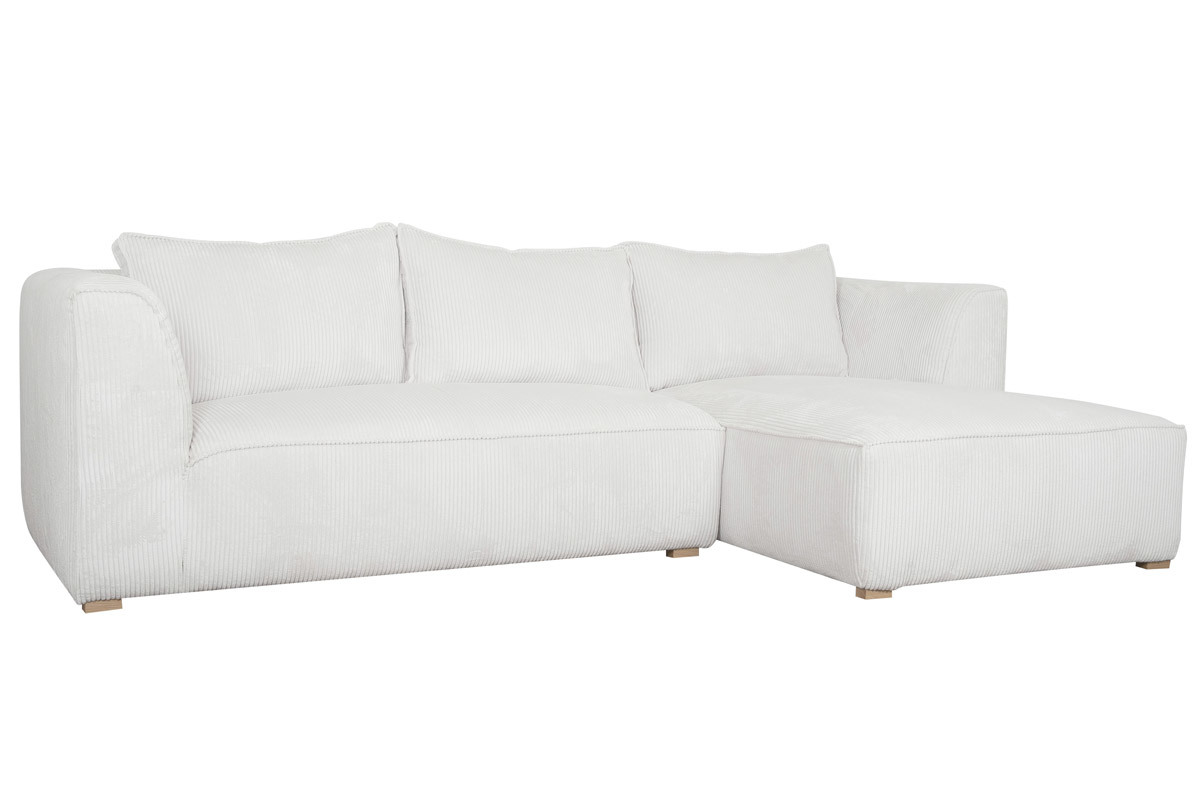 Design-Ecksofa rechtseitig aus geripptem, crufarbenem Samtstoff 3-4 Sitzer PANAM