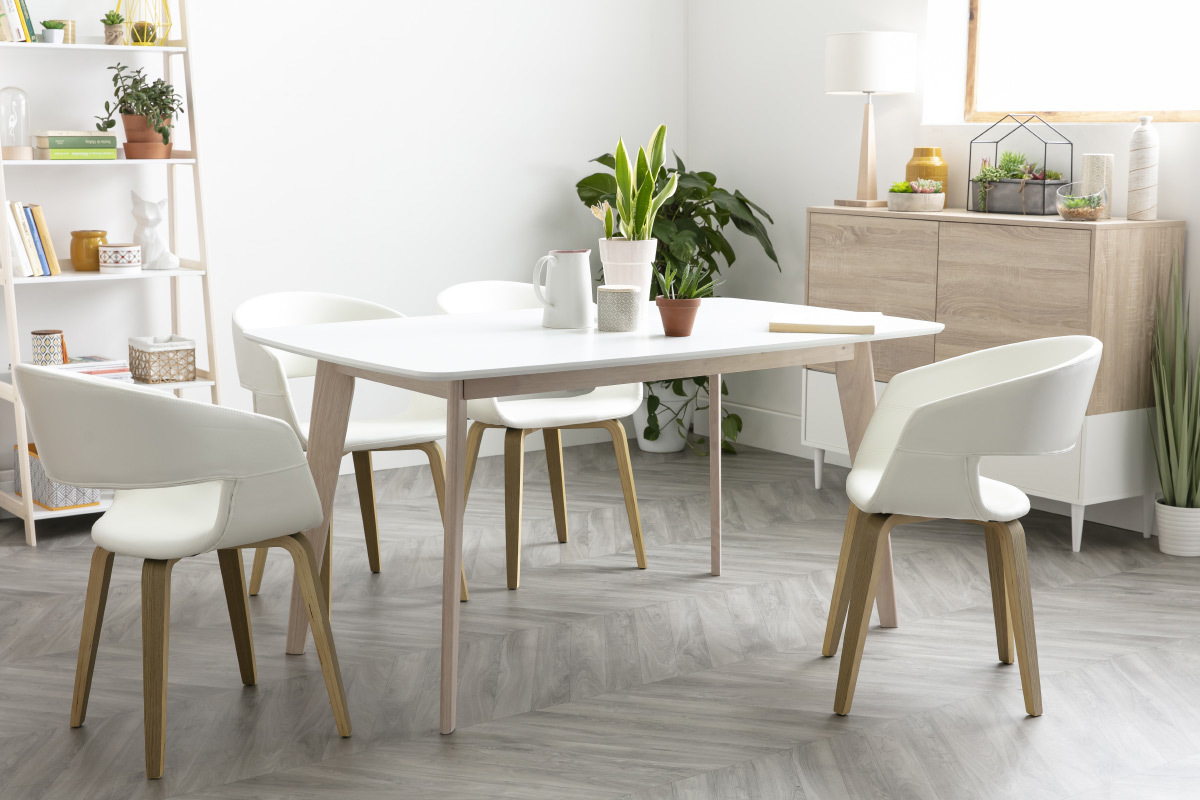 Design Esstisch Weiss Und Helles Holz L150 Leena Miliboo