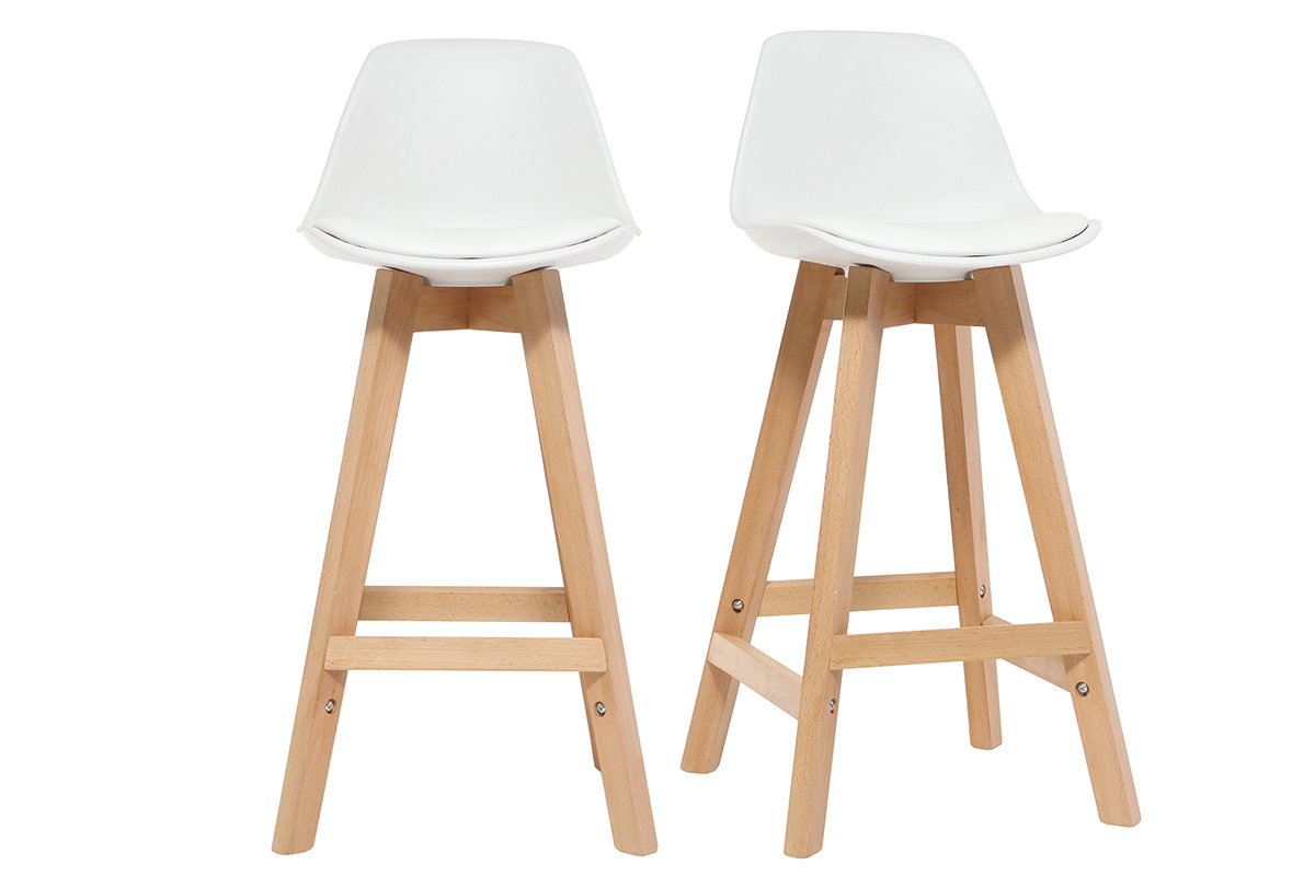 Design-Hocker Wei und Holz 65 cm 2er-Set MINI PAULINE