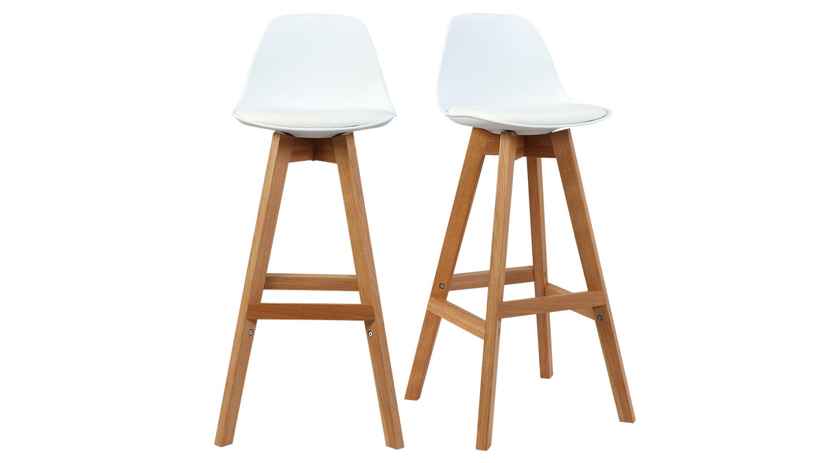 Design-Hocker Wei und Holz 65 cm 2er-Set MINI PAULINE