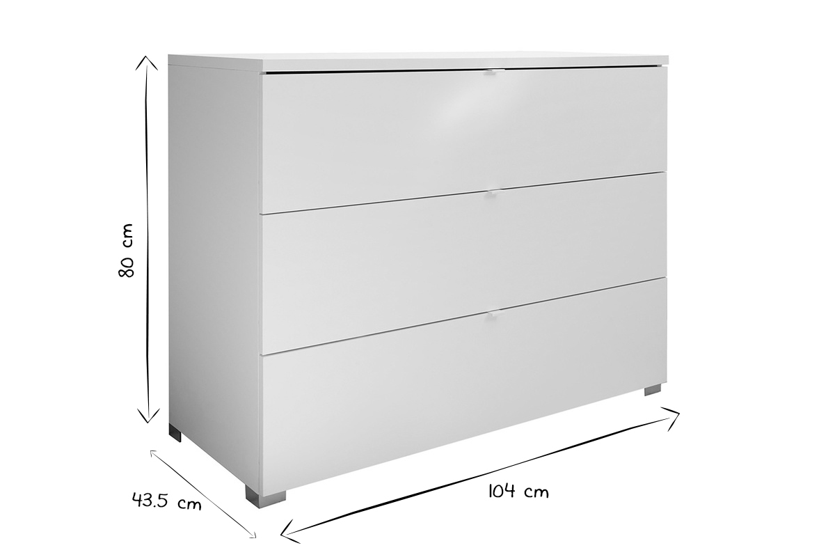 Design-Kommode mit 3 Schubladen mattwei B 104 cm LALY