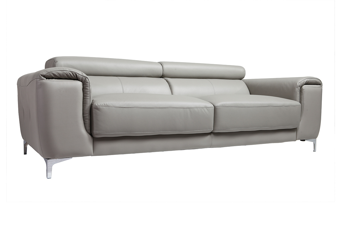 Design-Ledersofa 3 Pltze mit Kopfstck zur Entspannung Grau NEVADA - Bffelleder