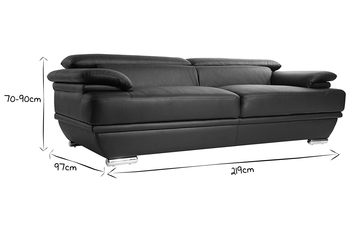 Design-Ledersofa drei Pltze verstellbares Kopfstck Wei EWING - Bffelleder