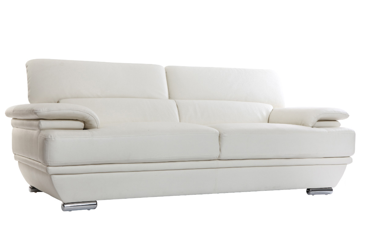 Design-Ledersofa drei Pltze verstellbares Kopfstck Wei EWING - Bffelleder