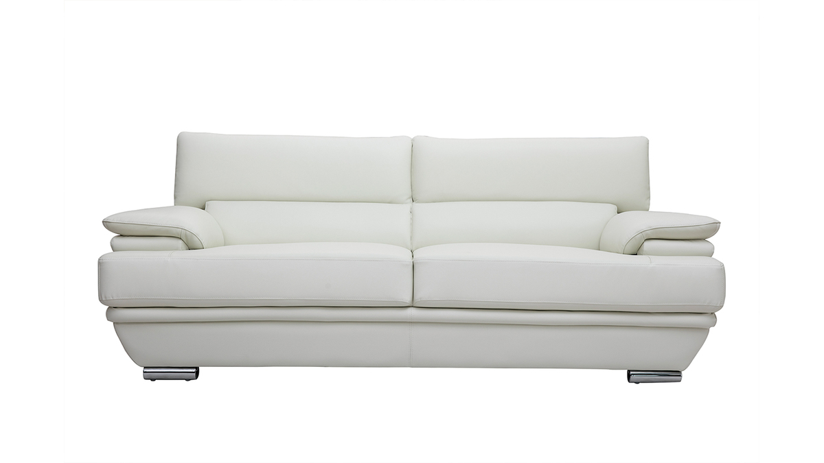 Design-Ledersofa drei Pltze verstellbares Kopfstck Wei EWING - Bffelleder