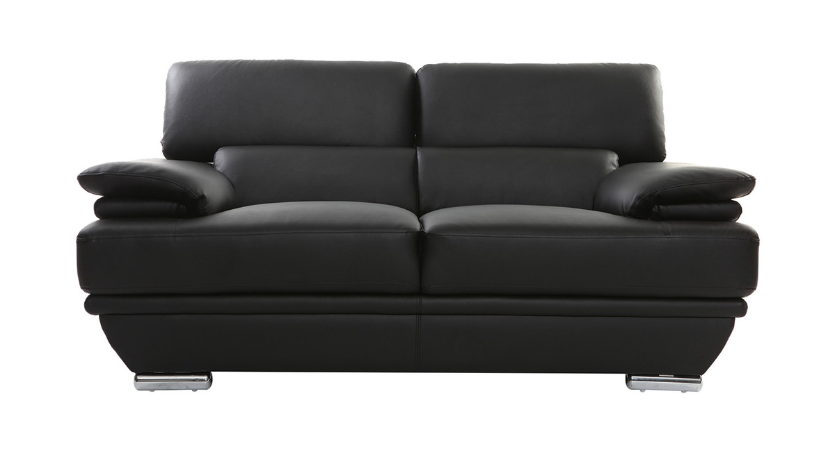 Design-Ledersofa zwei Pltze verstellbares Kopfstck Schwarz EWING - Bffelleder