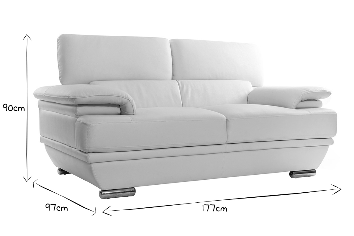 Design-Ledersofa zwei Pltze verstellbares Kopfstck Wei EWING - Bffelleder