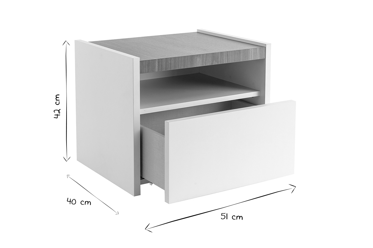 Design-Nachttische mit Schublade wei und Eichenoptik (2er-Set) VERDI