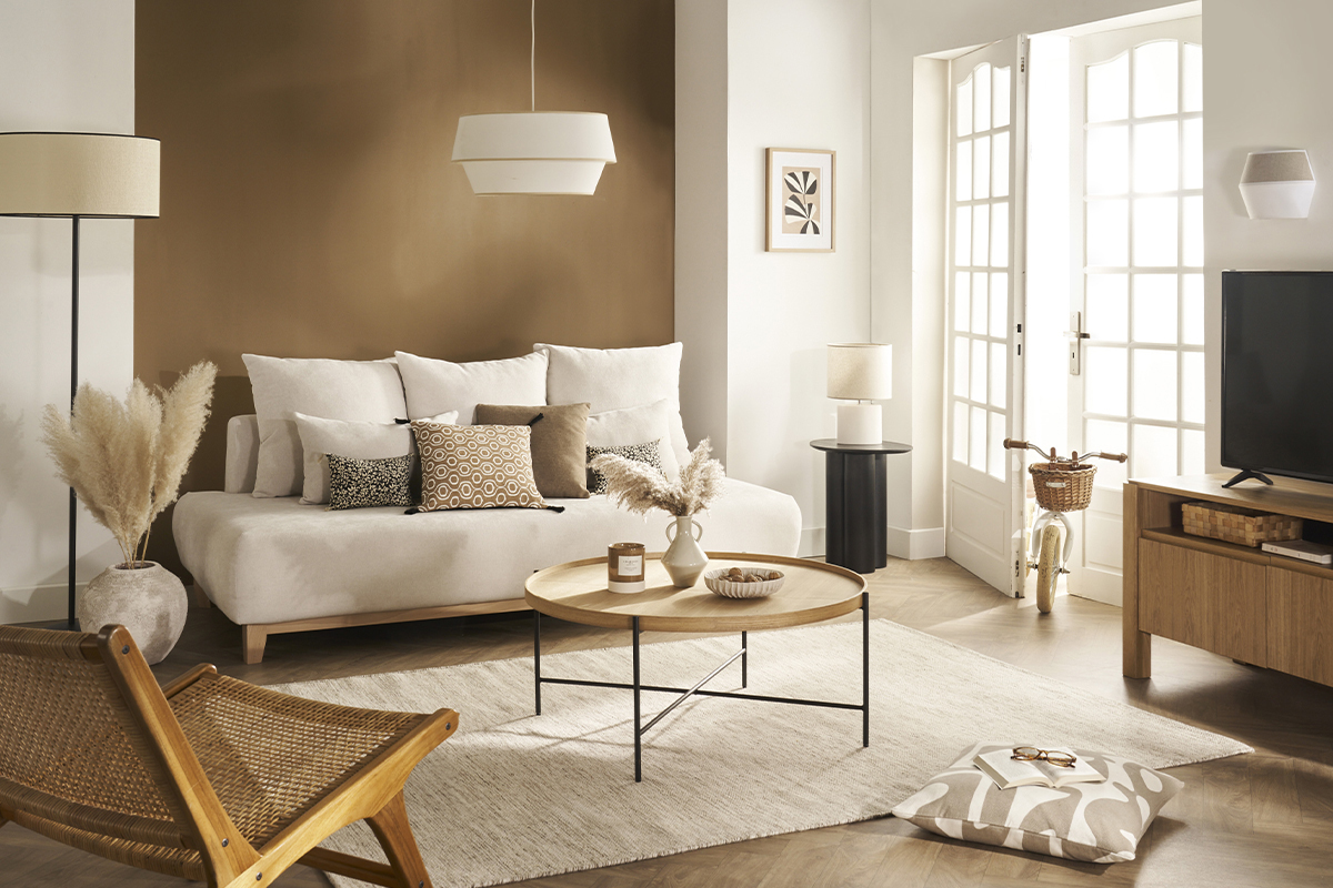 Design-Pendelleuchte aus zwei Materialien in Beige SENSA