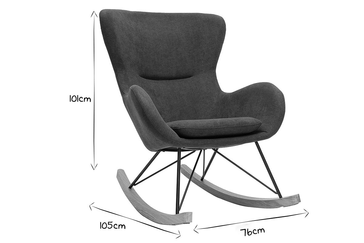 Design-Schaukelstuhl grauer Stoff mit Samteffekt ESKUA