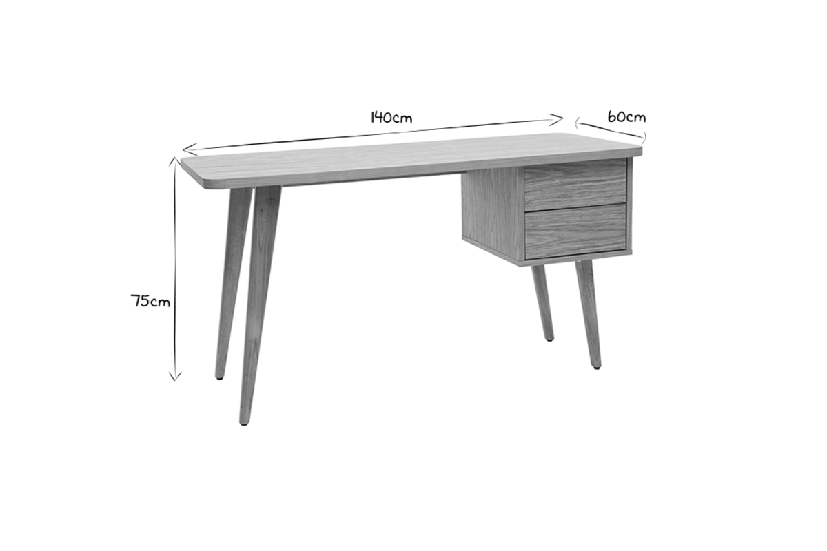 Design-Schreibtisch Eiche L140 cm FIFTIES