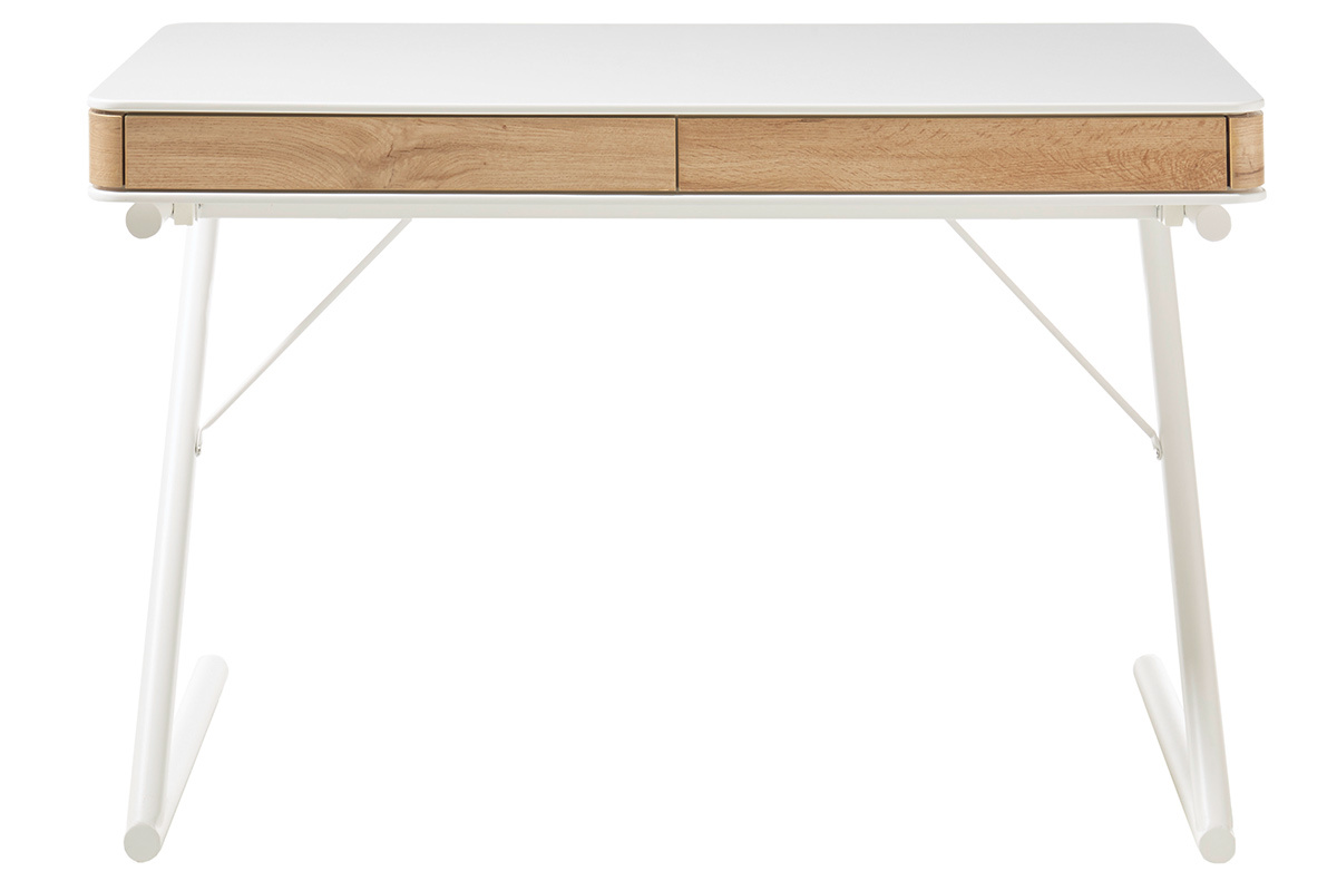 Design-Schreibtisch mit Schubladen mattwei und Holz L120cm POES