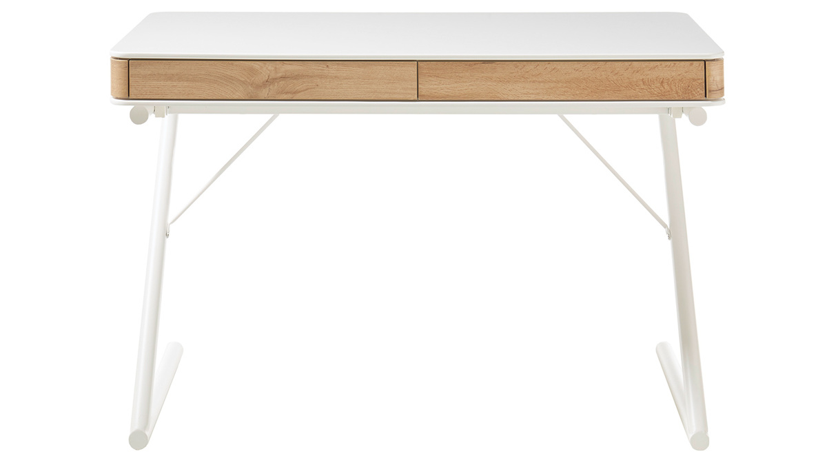 Design-Schreibtisch mit Schubladen mattwei und Holz L120cm POES