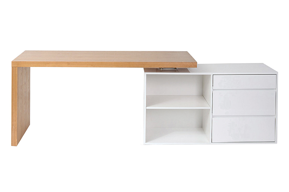 Design-Schreibtisch modulierbar Wei glnzend und Eschenholz NEW MAX