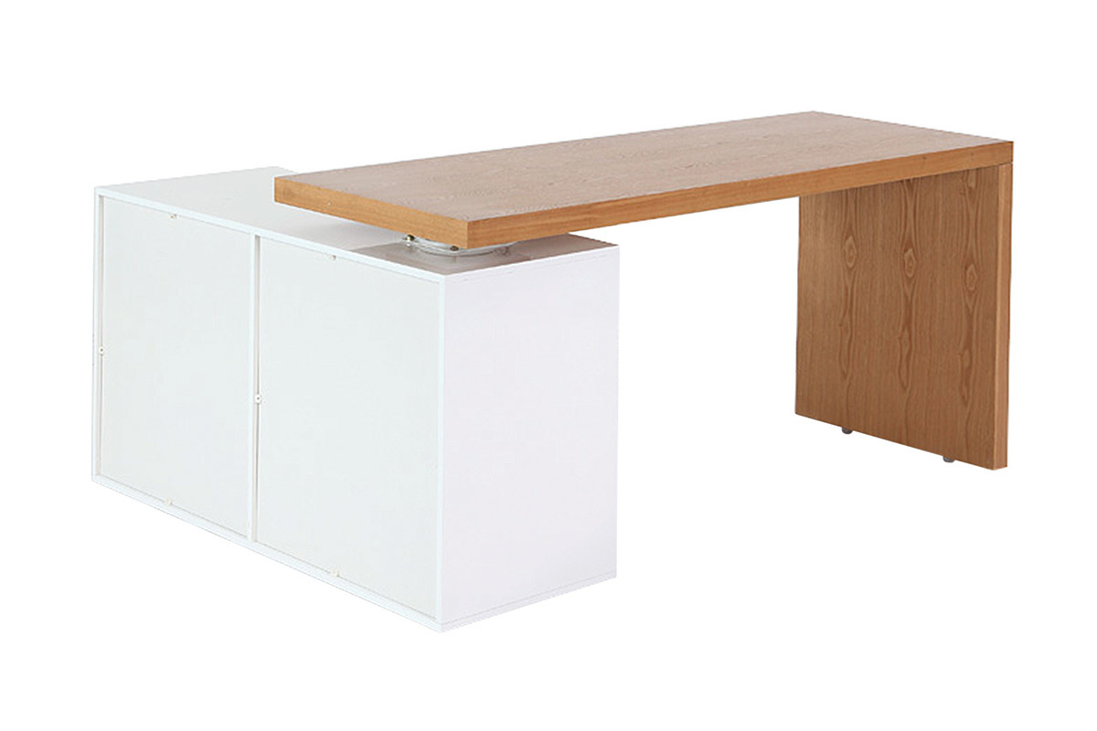 Design-Schreibtisch modulierbar Wei glnzend und Eschenholz NEW MAX