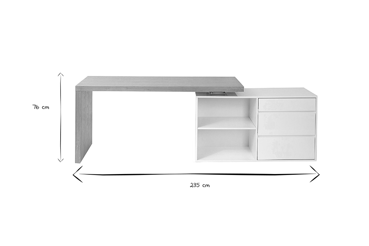 Design-Schreibtisch modulierbar Wei glnzend und Eschenholz NEW MAX