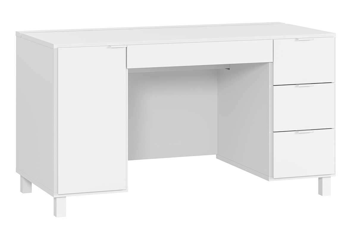 Design-Schreibtisch wei mit geschlossenem Rollcontainer und 3 Schubladen 140 cm GALLO