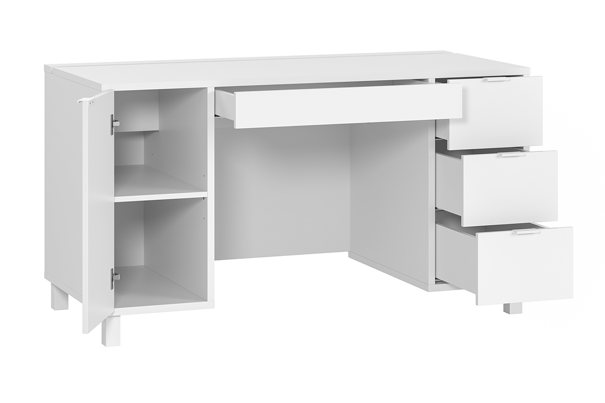 Design-Schreibtisch wei mit geschlossenem Rollcontainer und 3 Schubladen 140 cm GALLO