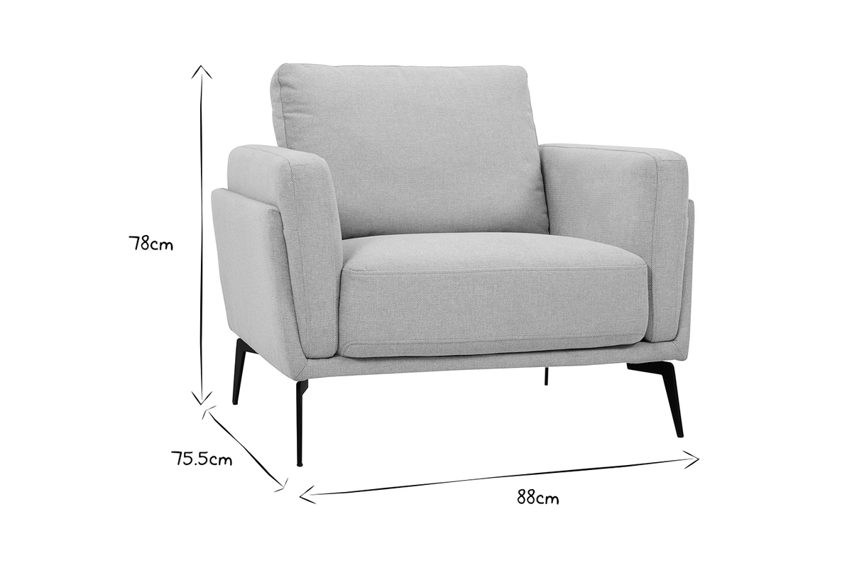 Design-Sessel aus graugrnem Stoff und schwarzem Metall MOSCO