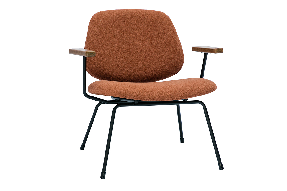 Design-Sessel aus Stoff mit Boucl-Wolleffekt in Terracotta, schwarzem Metall und dunklem Holz BARNET