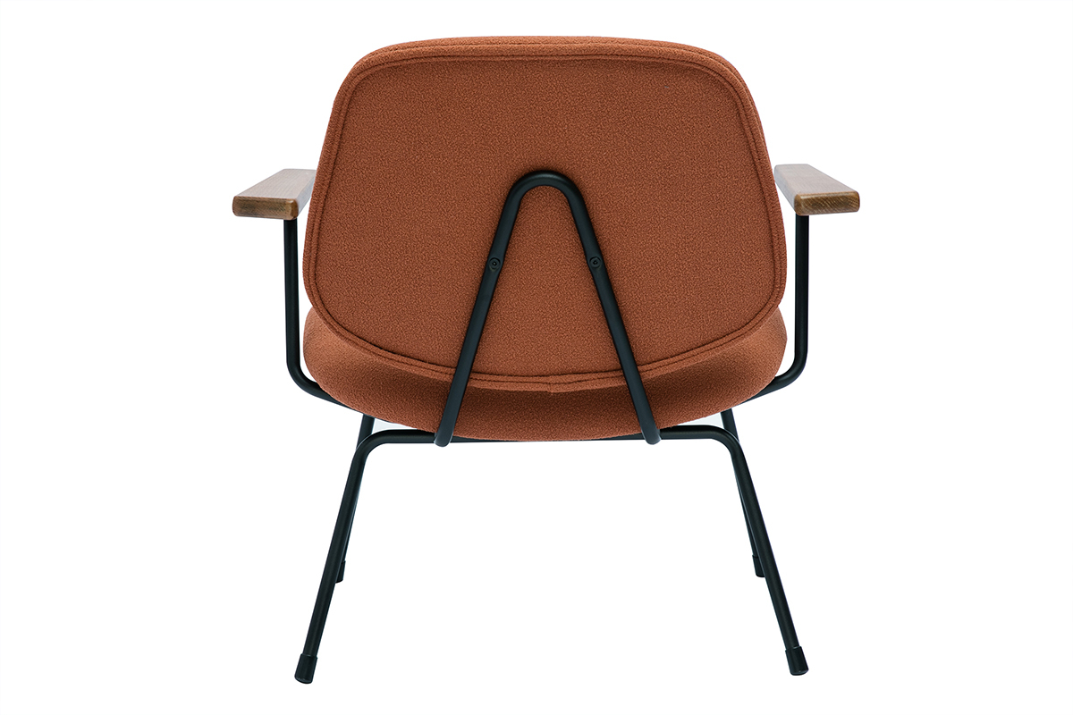 Design-Sessel aus Stoff mit Boucl-Wolleffekt in Terracotta, schwarzem Metall und dunklem Holz BARNET