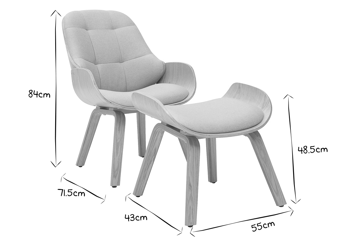 Design-Sessel mit hellgrauem Stoff und Holzfusttze VIVI