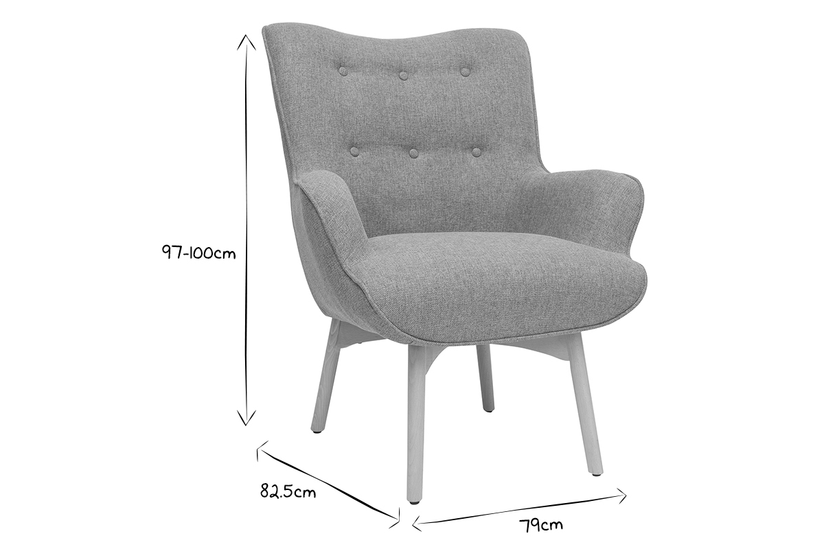 Design-Sessel skandinavisch und Fuablage Hellgrau und helles Holz BRISTOL