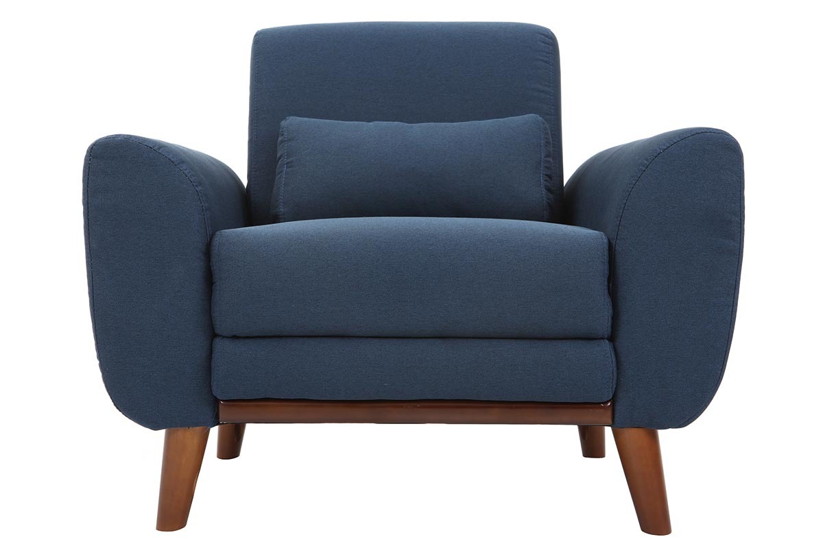 Design-Sessel Stoff Blau und Fe Nussbaum EKTOR