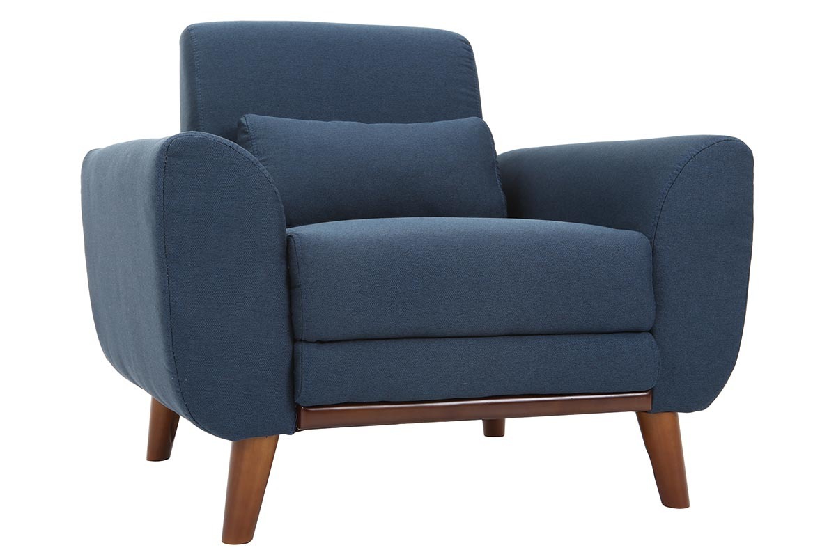 Design-Sessel Stoff Blau und Fe Nussbaum EKTOR