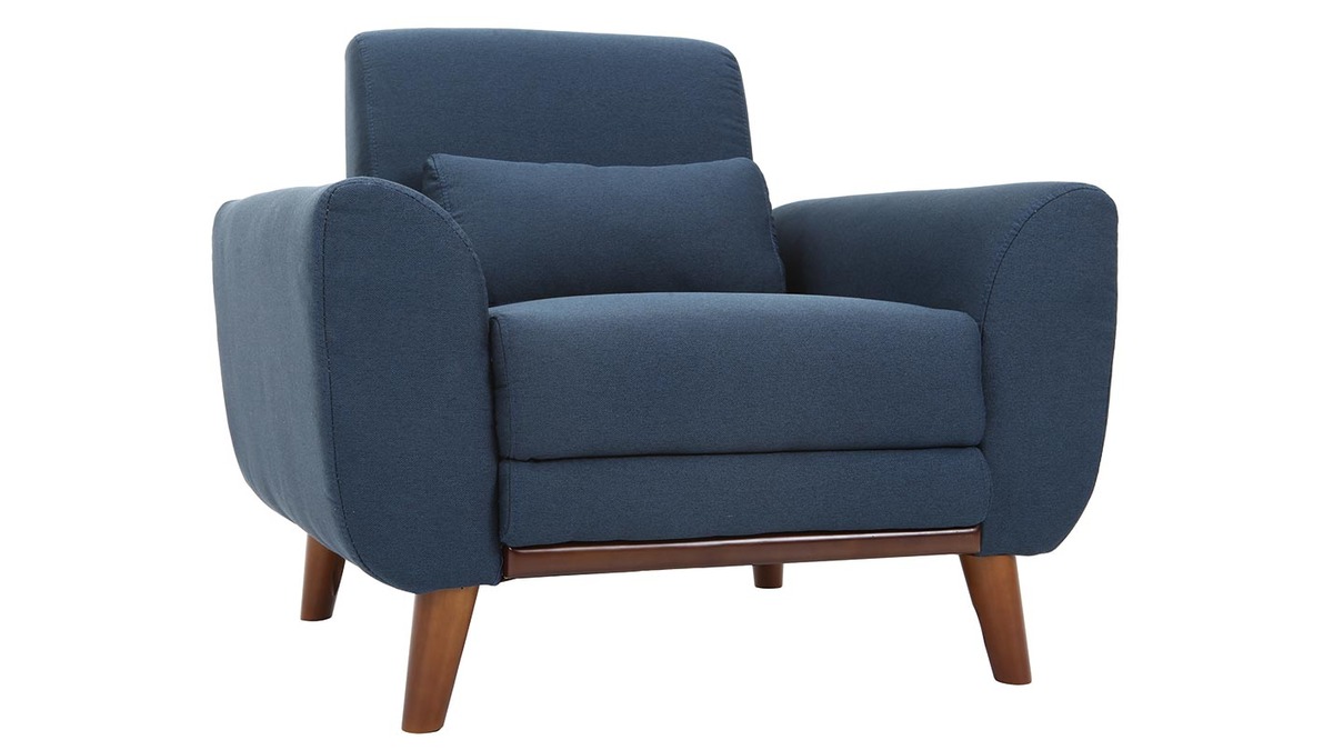 Design-Sessel Stoff Blau und Fe Nussbaum EKTOR