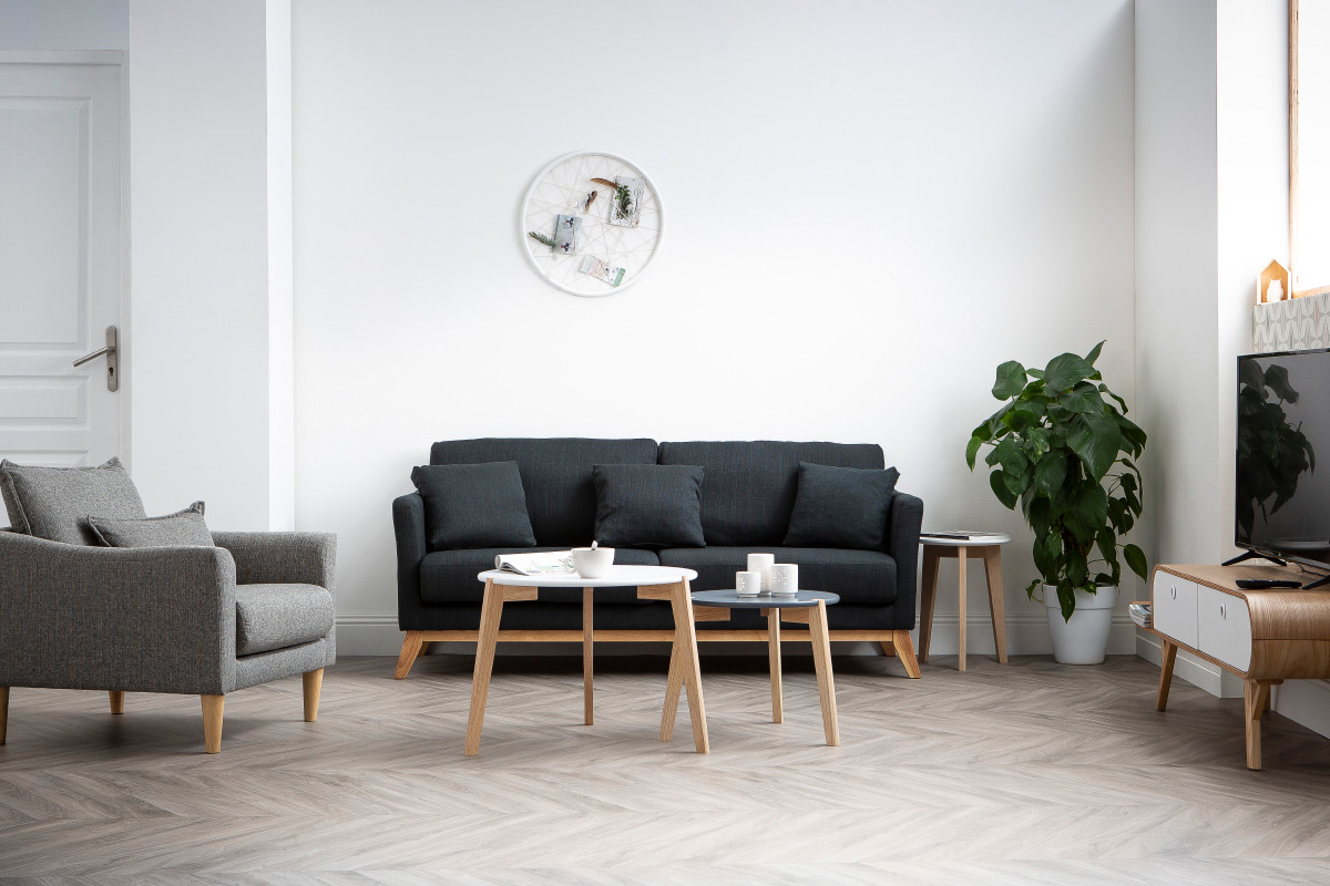 Design-Sessel Stoff Grau und Eiche KATE