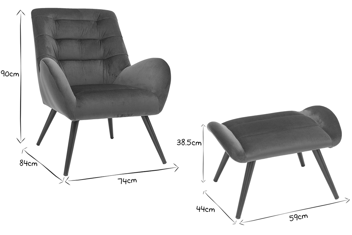 Design-Sessel und Fusttze aus petrolfarbenem Stoff ZOE