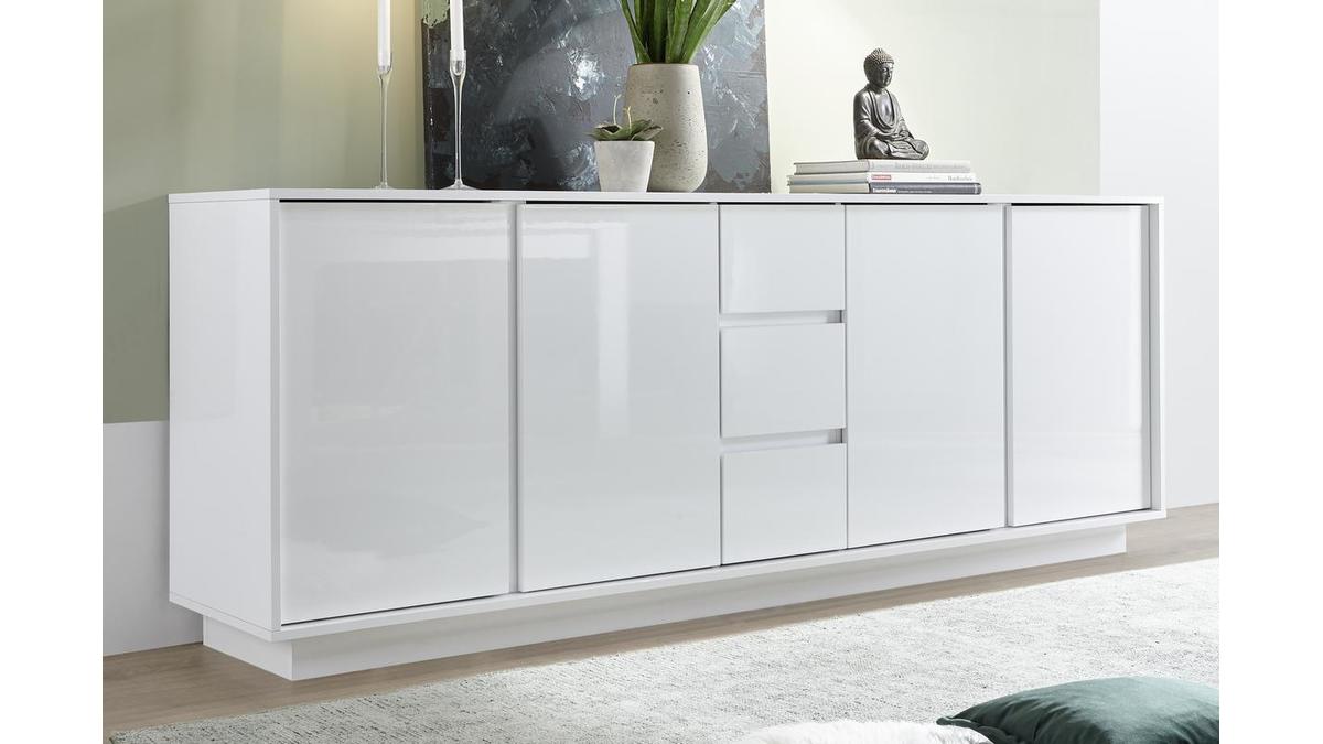 Design-Sideboard 4-trig mit 3 Schubladen weie Hochglanz-Lackierung B 210 cm COMO