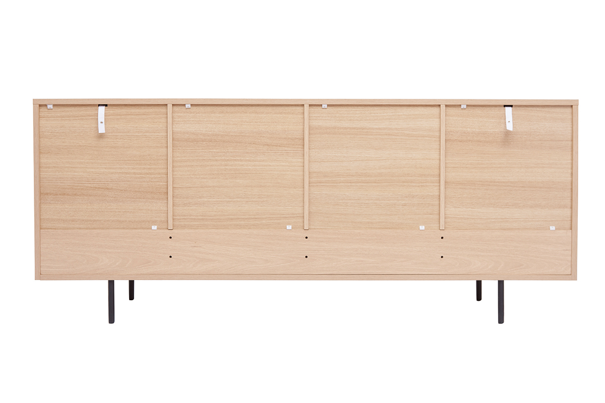 Design-Sideboard aus hellem Eichenfurnier und schwarzem Metall, 2 Tren, 4 Schubladen B180 cm ALASKA