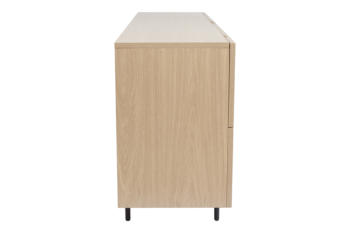 Design-Sideboard aus hellem Eichenfurnier und schwarzem Metall, 2 Tren, 4 Schubladen B180 cm ALASKA