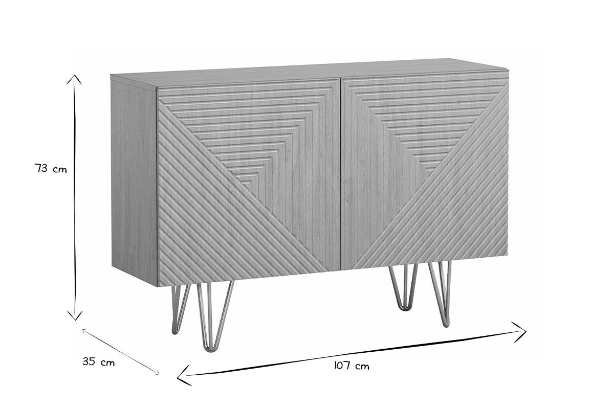 Design-Sideboard aus hellem Eichenholz-Finish und goldfarbenem Metall mit 2 Tren B107 cm OZEN